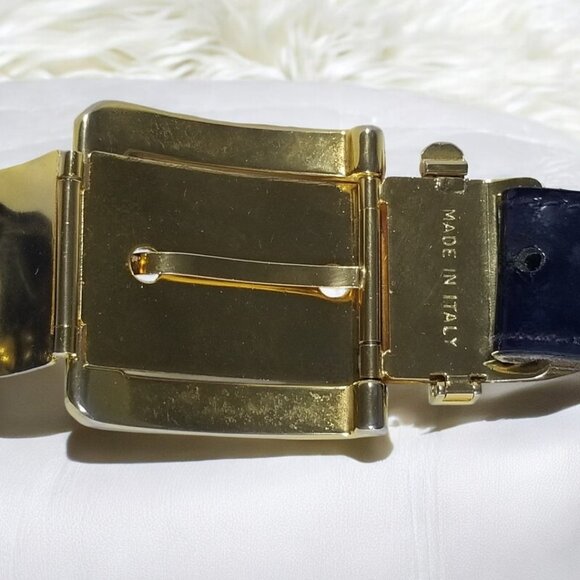 Rare Women’s Art Deco Belt Italian Retro Patent Leather in Blue w/a Gold Buckle main image 5